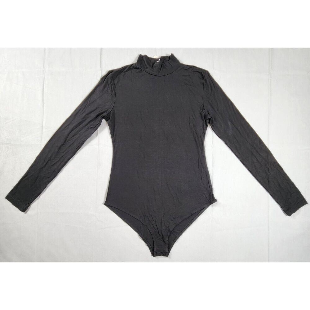 Turtle Mock Neck Long Sleeve Slim Fit Bodysuit Womens Size Small Black